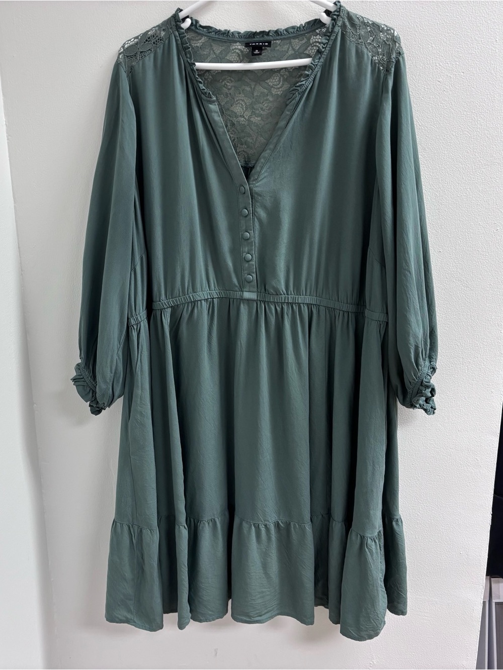 Torrid Sage Green Lace Yoke Tiered Babydoll Dress Size 3 (3X)